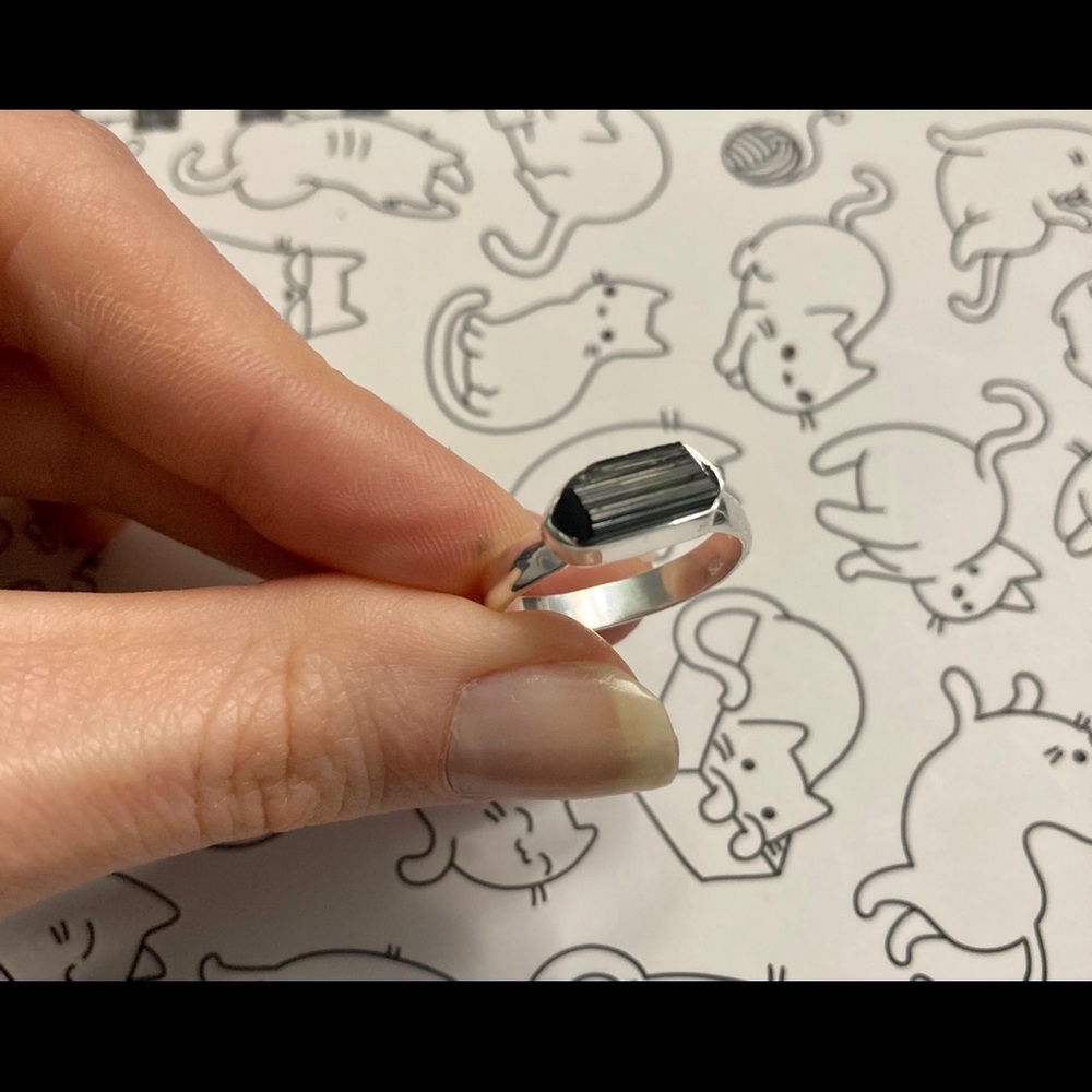 Raw Tourmaline Sterling Silver Ring Sz 7